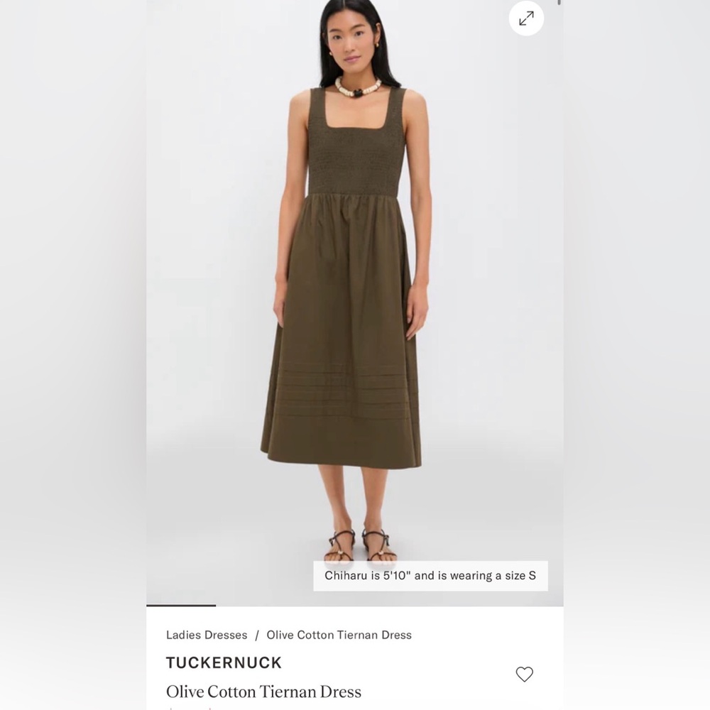 Tuckernuck Olive Smocked Cotton Midi Dress